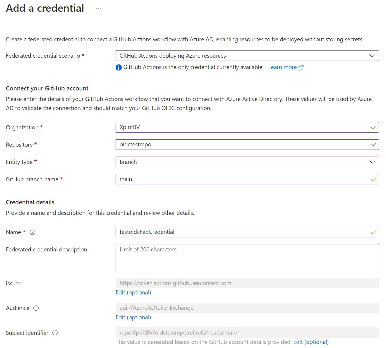 Federated Credentials creation